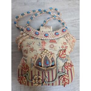 Mary Frances Beaded Purse Handbag Floral Tapestry Handmade Boho Vintage Style